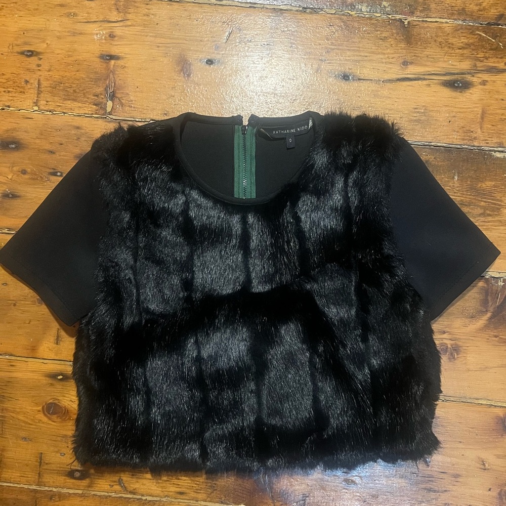 Black Faux Fur Short Sleeve Top
